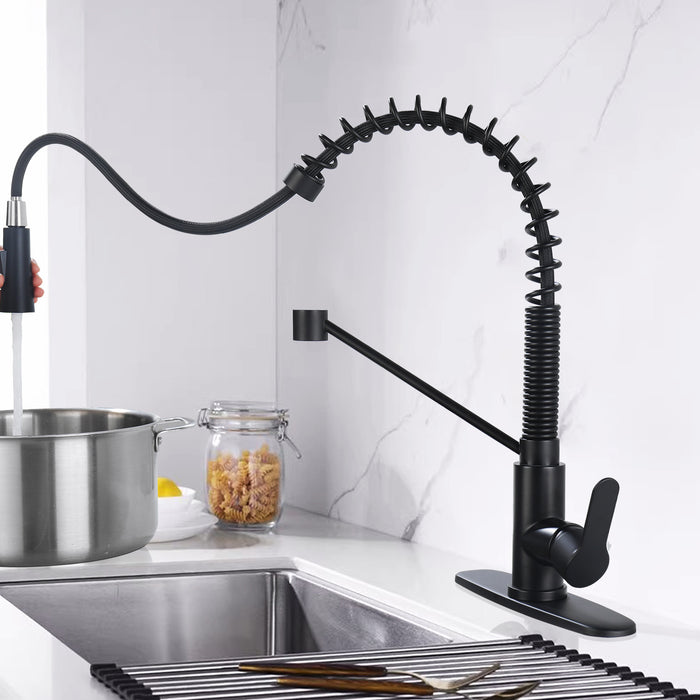 Single Handle Kitchen Sink Faucet with Pull Down Sprayer Utility Sink Faucet Single Hole Stainless Steel 1.8 GPM in Matte Black