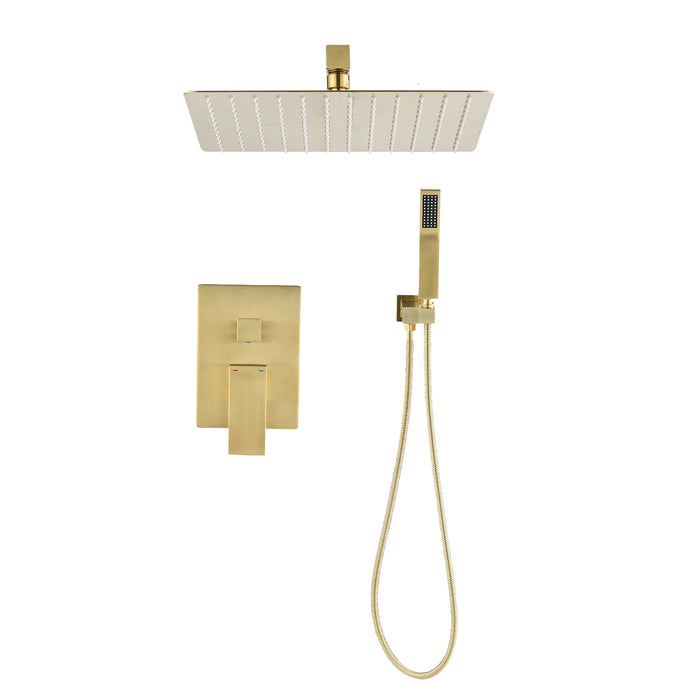 1-Spray Patterns 12 in. Wall Mount Dual Fixed and Handheld Shower Head 1.8 GPM in Brushed Gold