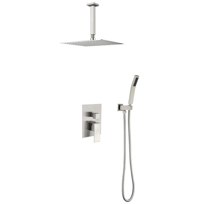 1-Spray Patterns 16 in. Ceiling Mount Dual Fixed and Handheld Shower Head 2.5 GPM