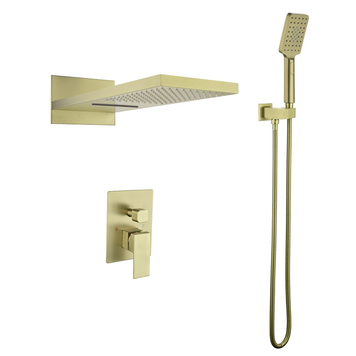 Modern Rain Shower System Single Handle Wall Mounted 1-Spray Rectangular Shower Faucet 2.5 GPM  Shower Head with Handheld