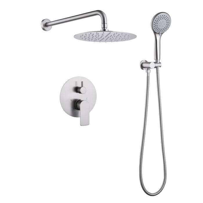 Modern 10 in. Shower System Single Handle 1-Spray Round Wall Mount Shower Faucet 2.5 GPM Shower Head with Handheld