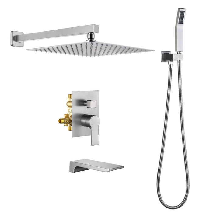 Rain Shower System Kit with Single Handle 1-Spray Patterns 2.5 GPM HandHeld Shower Faucet & Single Lever Waterfall Faucet and 12 in. Wall Mount Shower Head (Valve Included)
