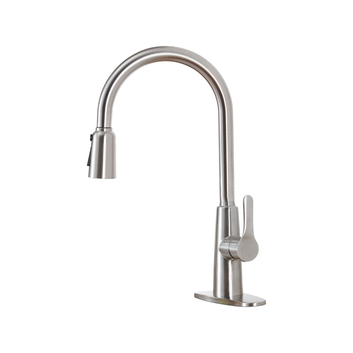 Kitchen Sink Faucet with Pull Out Sprayer Brushed Nickle,Stainless Steel High Arc Kitchen Sink Faucet, 3 Way Setting Single Handle Kitchen Faucets with Deck Plate