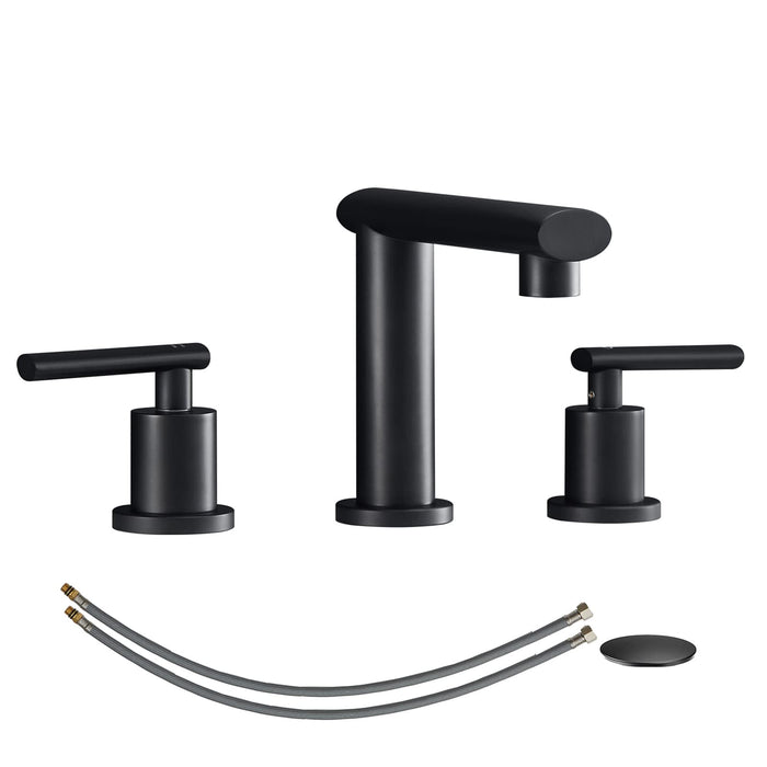 Matte Black Widespread Bathroom Faucet, Waterfall Bathroom Faucets for Sink 3 Hole, 2-Handles Modern Vanity Faucet with Pop Up Drain Assembly and Lead-Free Supply Hose