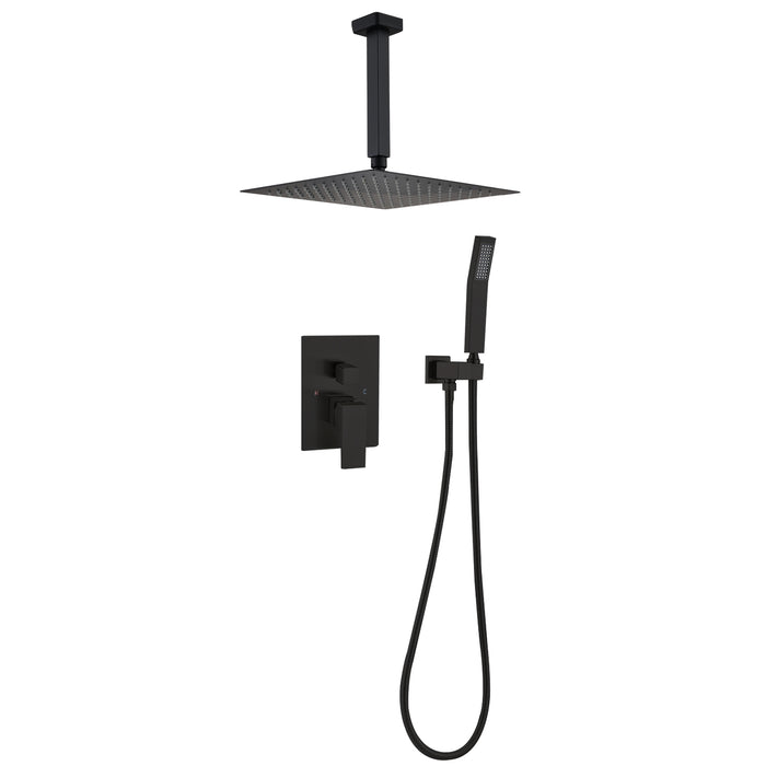 1-Spray Patterns 10 in. Ceiling Mount Dual Fixed and Handheld Shower Head 2.5 GPM in Matte Black