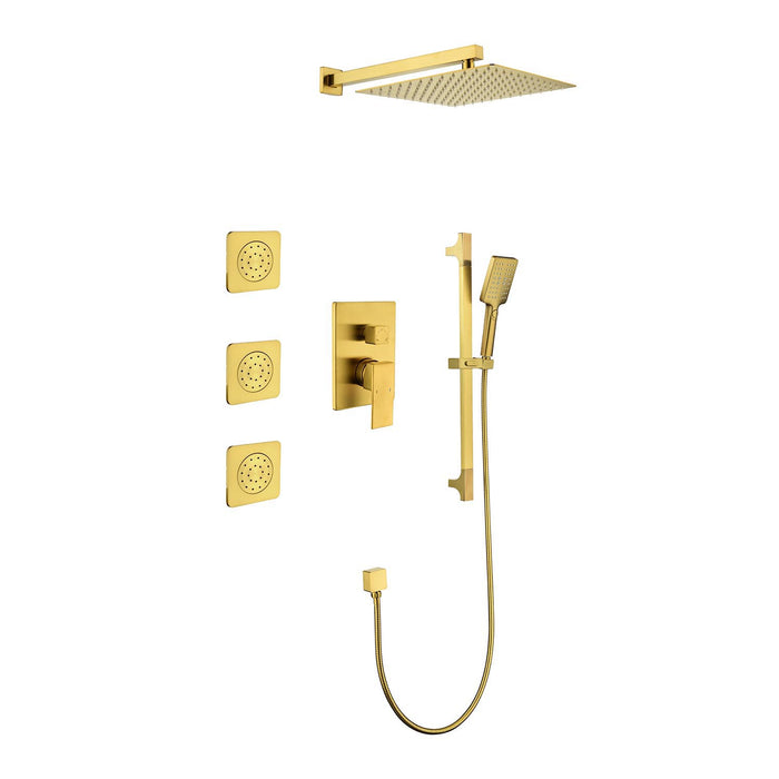 1-spray 11.8 in. Wall-Mounted Dual Fixed and Handheld Shower Head 2.5 GPM with Slide Bar, Body-sprays in Brushed Gold