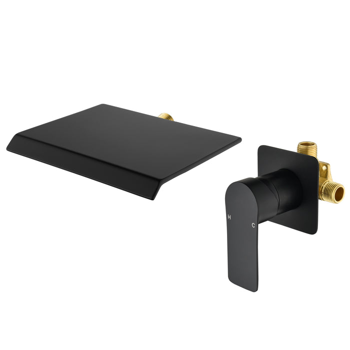 Contemporary Single-Handle Wall Mount Bathroom Faucet Waterfall Sink Faucet (Matte Black/Brushed Gold)
