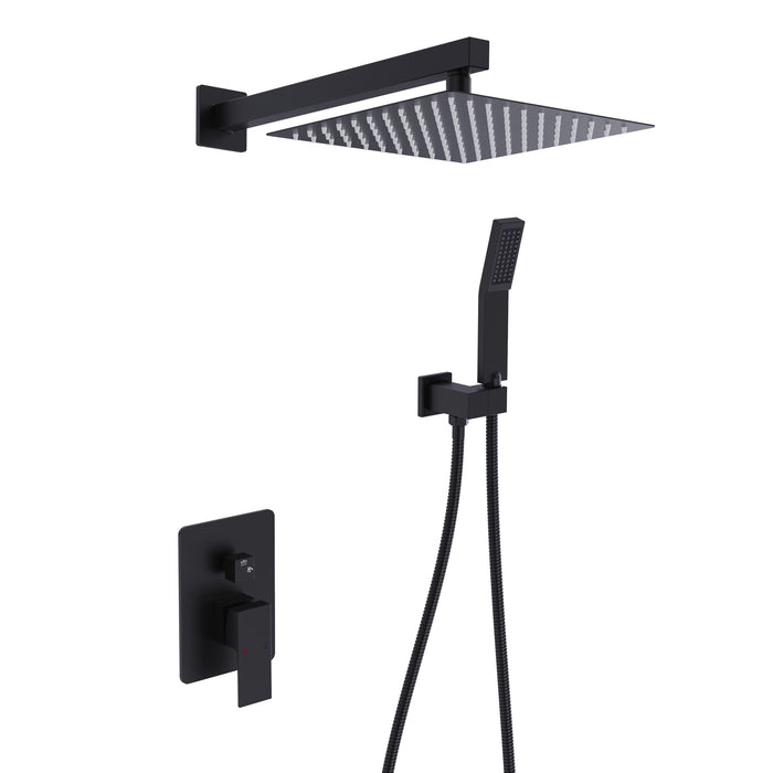Shower System Single-Handle 1-Spray Rain Pressure Balanced Wall Mounted Shower Faucet in Matte Black (Valve Included)
