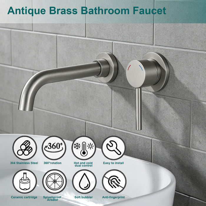 Wall Mount Faucet for Bathroom Sink or Bathtub, Single Handle 2 Holes Brass Rough-in Valve Included