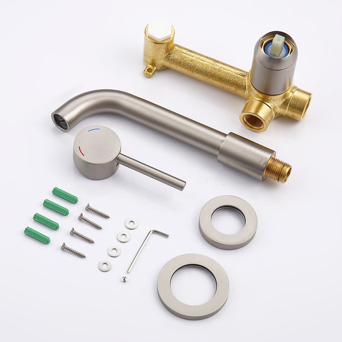 Wall Mount Faucet for Bathroom Sink or Bathtub, Single Handle 2 Holes Brass Rough-in Valve Included