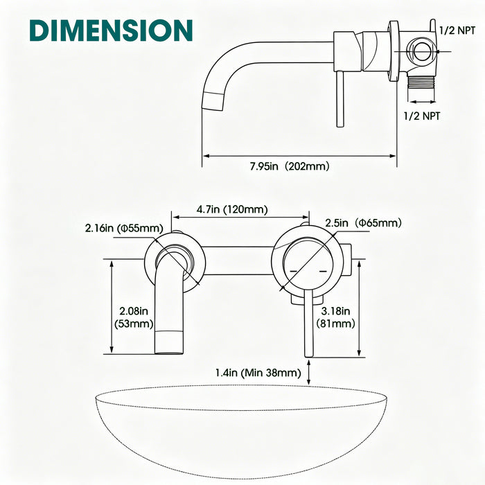 Wall Mount Faucet for Bathroom Sink or Bathtub, Single Handle 2 Holes Brass Rough-in Valve Included