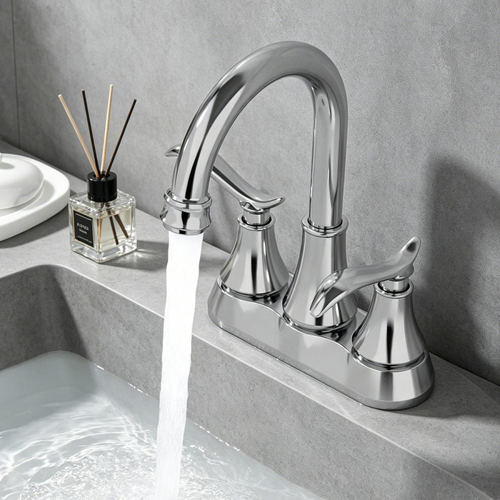 Bathroom Faucet with Pop-up Drain & Supply Hoses 2-Handle 360 Degree High Arc Swivel Spout Centerset 4 Inch Vanity Sink Faucet