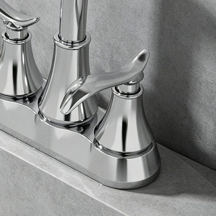 Bathroom Faucet with Pop-up Drain & Supply Hoses 2-Handle 360 Degree High Arc Swivel Spout Centerset 4 Inch Vanity Sink Faucet