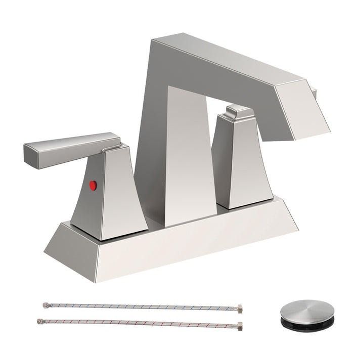 2-Handle Bathroom Sink Faucet 4 in Centerset Vanity Faucet 3 Hole Bathroom Faucet with Pop Up Drain & Supply Lines