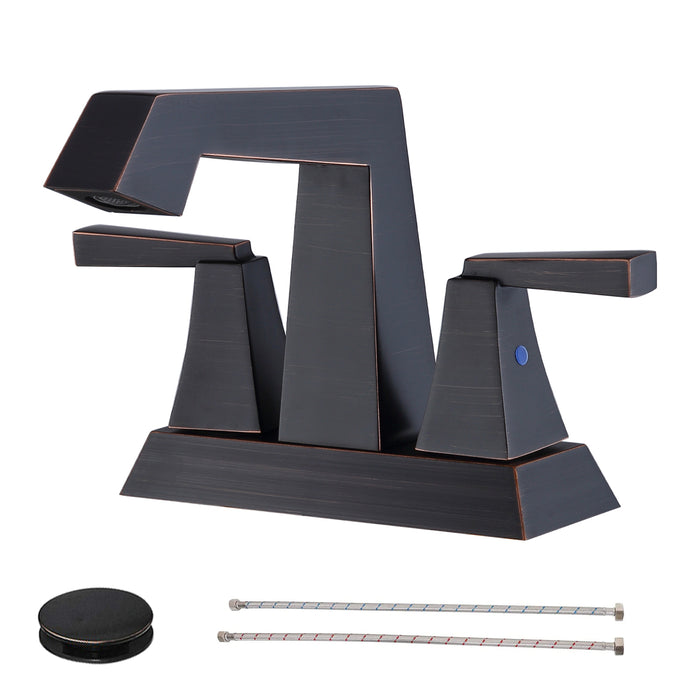 2-Handle Bathroom Sink Faucet 4 in Centerset Vanity Faucet 3 Hole Bathroom Faucet with Pop Up Drain & Supply Lines