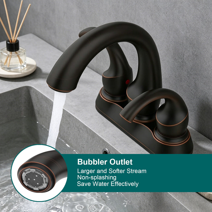 Bathroom Faucet 2-Handle with Aerator, Swan Style 4-inch Centerset Vanity Sink with Pop-Up Drain and Supply Hoses