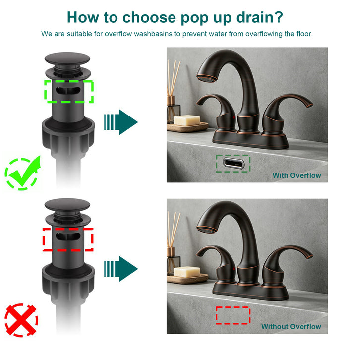 Bathroom Faucet 2-Handle with Aerator, Swan Style 4-inch Centerset Vanity Sink with Pop-Up Drain and Supply Hoses