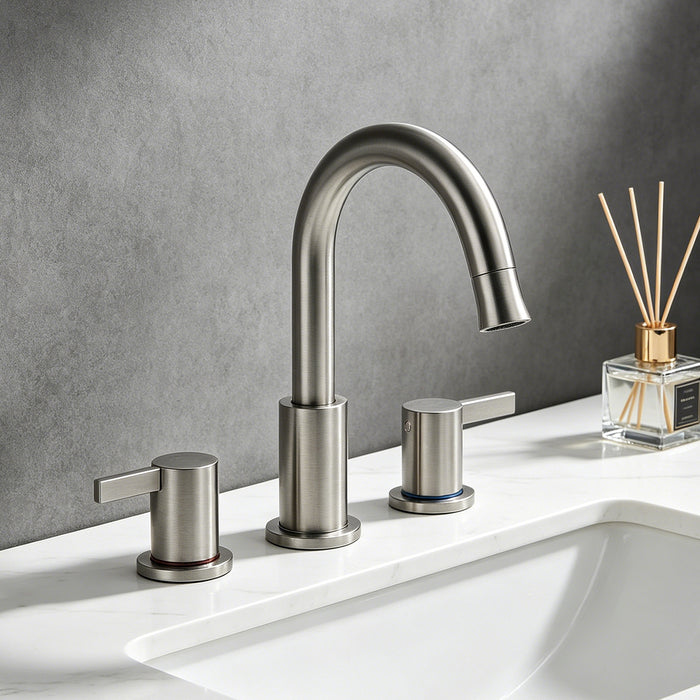 8-Inch Widespread Bathroom Faucet, 2-Handle 3-Hole with 360° Pull-Down Sprayer and Pop-Up Drain