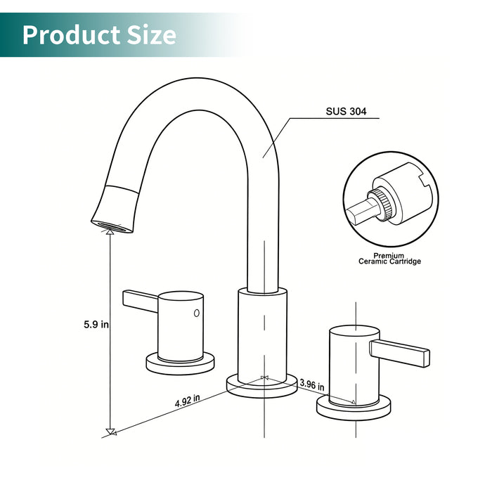 8-Inch Widespread Bathroom Faucet, 2-Handle 3-Hole with 360° Pull-Down Sprayer and Pop-Up Drain