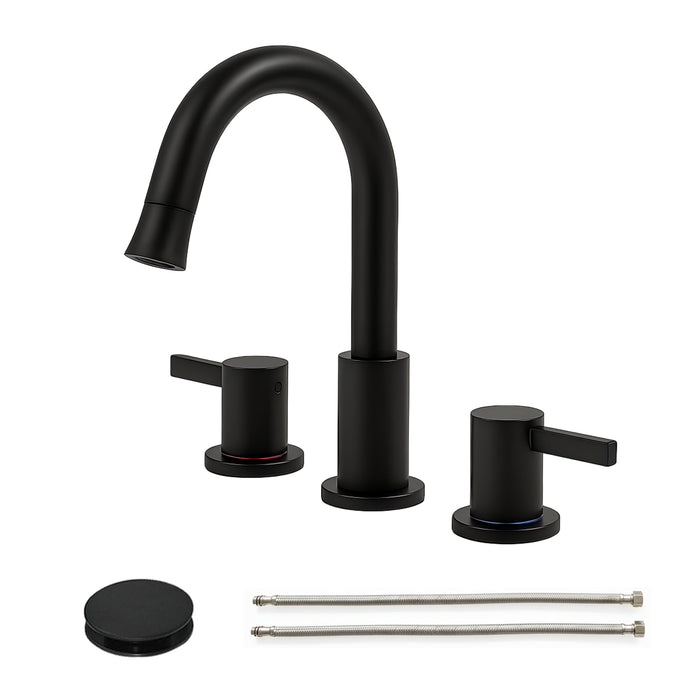 8-Inch Widespread Bathroom Faucet, 2-Handle 3-Hole with 360° Pull-Down Sprayer and Pop-Up Drain