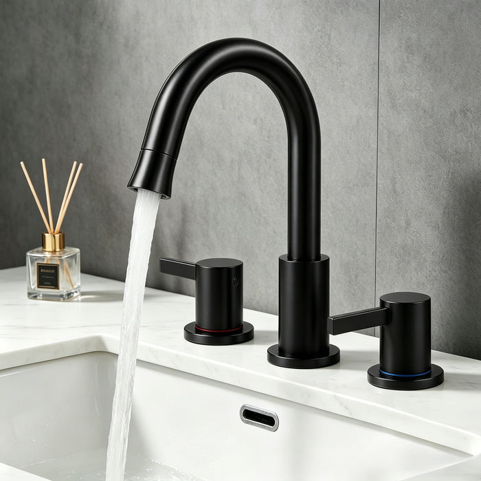 8-Inch Widespread Bathroom Faucet, 2-Handle 3-Hole with 360° Pull-Down Sprayer and Pop-Up Drain