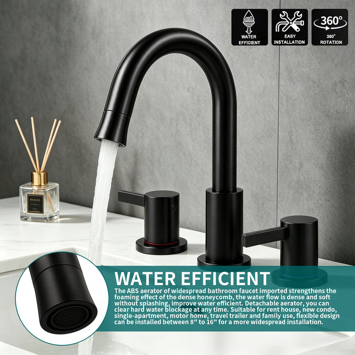 8-Inch Widespread Bathroom Faucet, 2-Handle 3-Hole with 360° Pull-Down Sprayer and Pop-Up Drain
