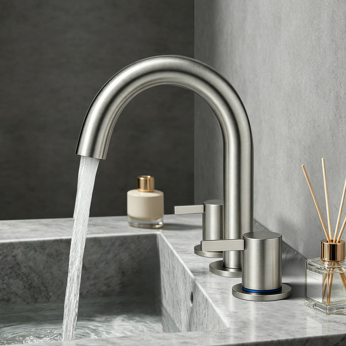 8-Inch Widespread Lavatory Faucet, 2-Handle 3-Hole with 360° Spout Vanity and Pop-Up Drain