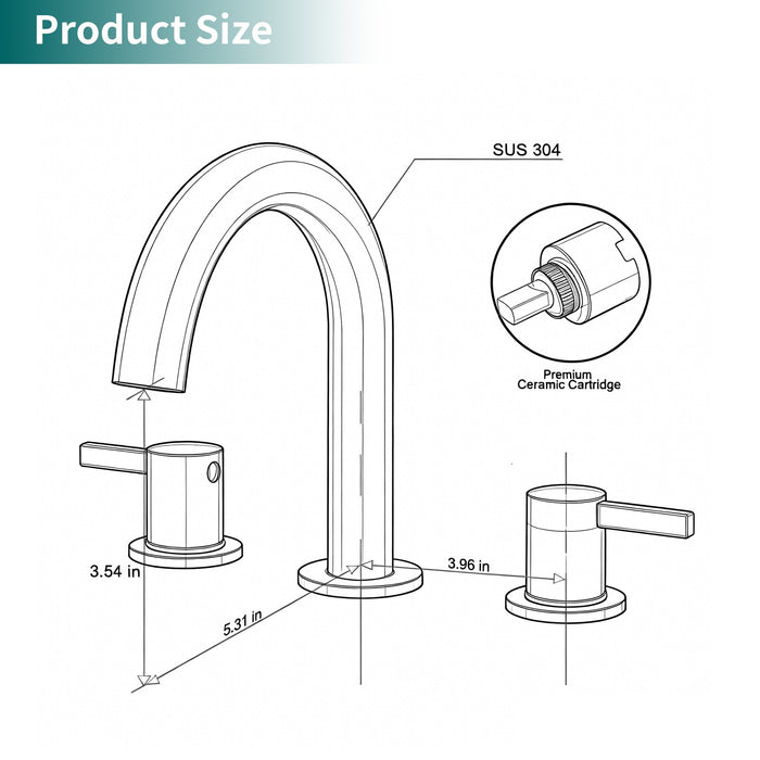 8-Inch Widespread Lavatory Faucet, 2-Handle 3-Hole with 360° Spout Vanity and Pop-Up Drain