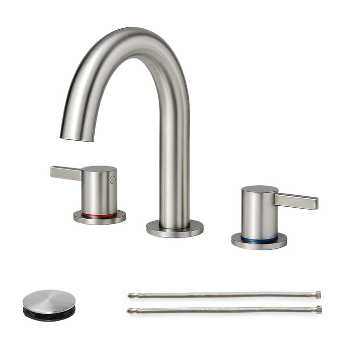 8-Inch Widespread Lavatory Faucet, 2-Handle 3-Hole with 360° Spout Vanity and Pop-Up Drain