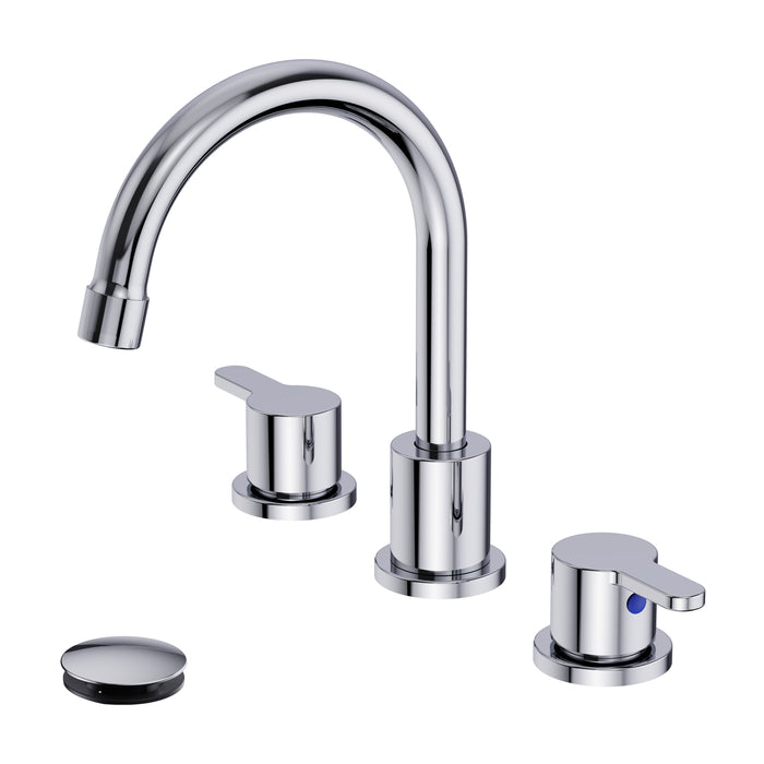 Widespread Bathroom Sink Faucet 2 Handle 3 Hole 360°Swivel Spout Vanity Sink with Pop Up Drain Assembly