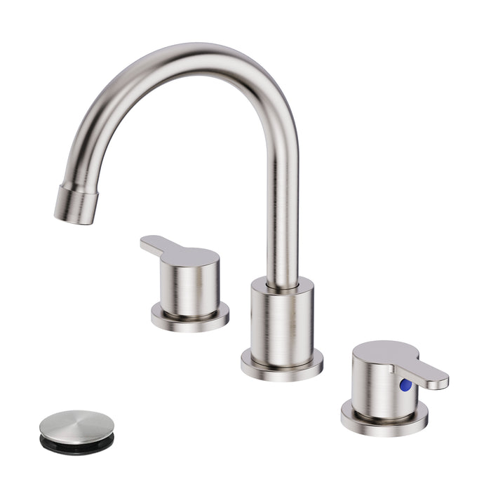 Widespread Bathroom Sink Faucet 2 Handle 3 Hole 360°Swivel Spout Vanity Sink with Pop Up Drain Assembly