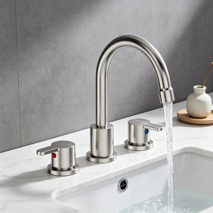 Widespread Bathroom Sink Faucet 2 Handle 3 Hole 360°Swivel Spout Vanity Sink with Pop Up Drain Assembly