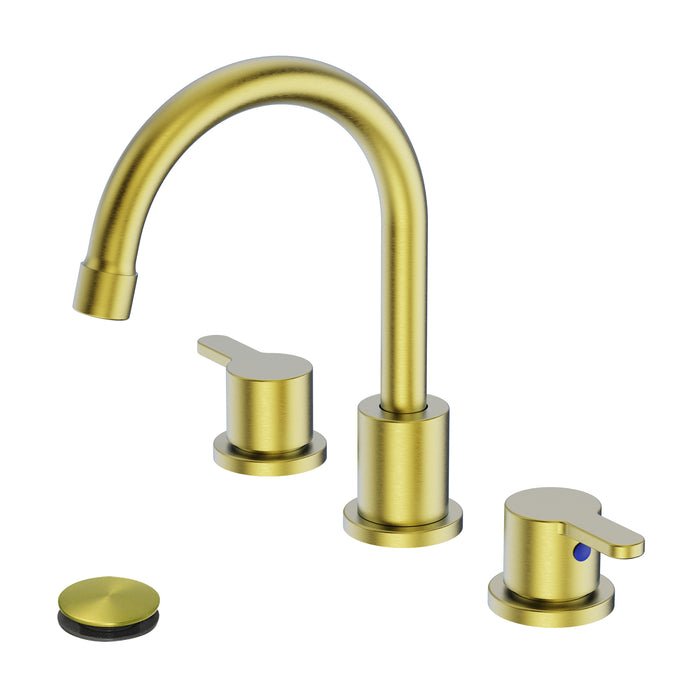 Widespread Bathroom Sink Faucet 2 Handle 3 Hole 360°Swivel Spout Vanity Sink with Pop Up Drain Assembly