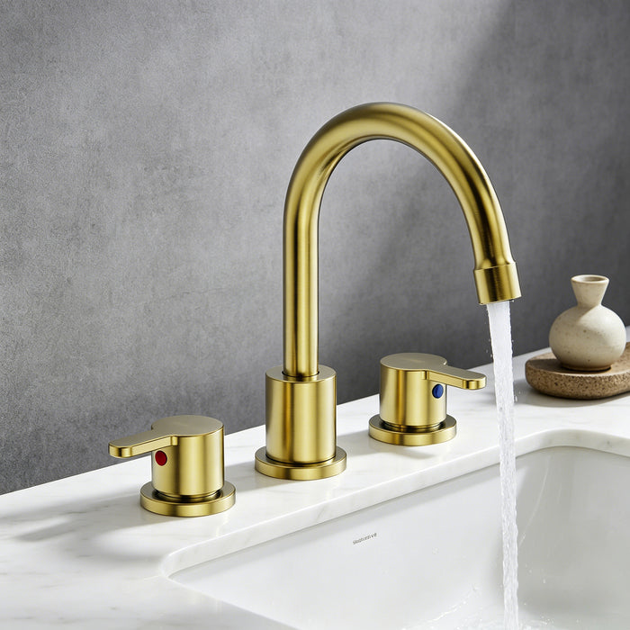 Widespread Bathroom Sink Faucet 2 Handle 3 Hole 360°Swivel Spout Vanity Sink with Pop Up Drain Assembly