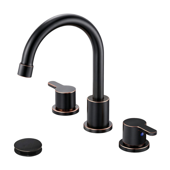 Widespread Bathroom Sink Faucet 2 Handle 3 Hole 360°Swivel Spout Vanity Sink with Pop Up Drain Assembly