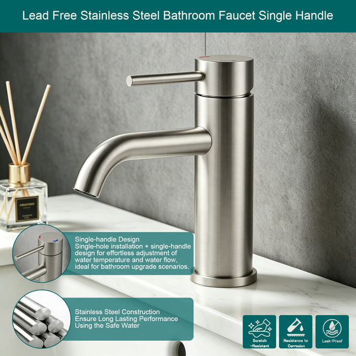 Single Handle Bathroom Faucet Lavatory Faucet Stainless Steel Single Hole