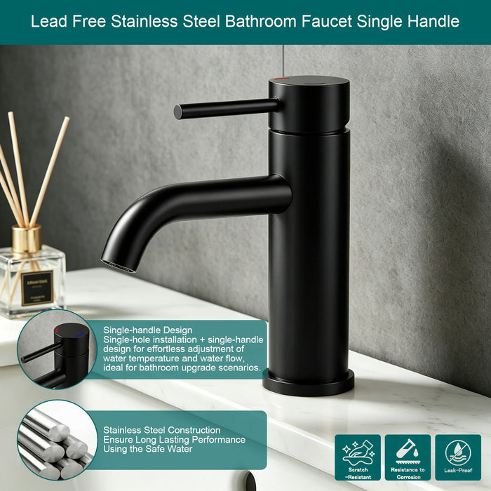 Single Handle Bathroom Faucet Lavatory Faucet Stainless Steel Single Hole