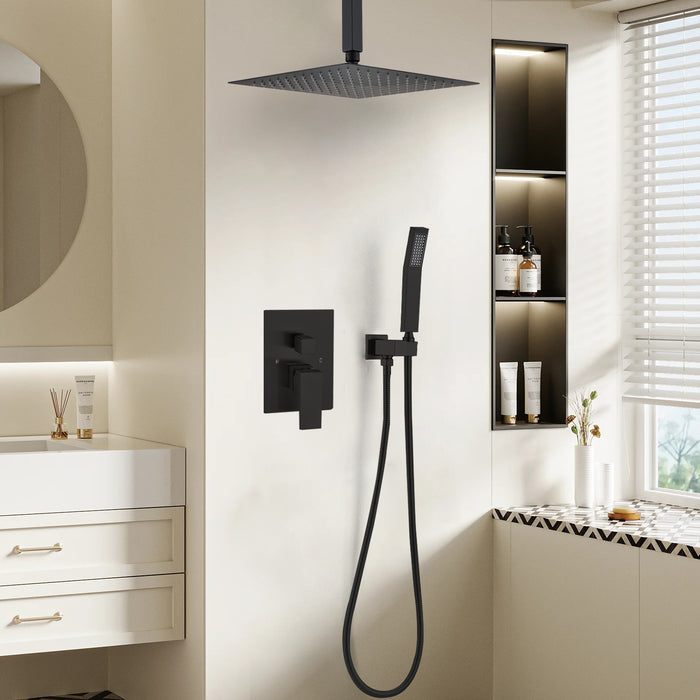 1-Spray Patterns 10 in. Ceiling Mount Dual Fixed and Handheld Shower Head 2.5 GPM in Matte Black