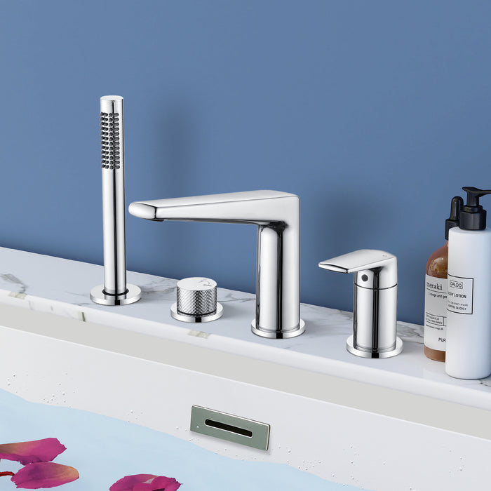 Topcraft Deck-Mounted 4-Hole Bathtub Filler Faucet with Handheld Shower