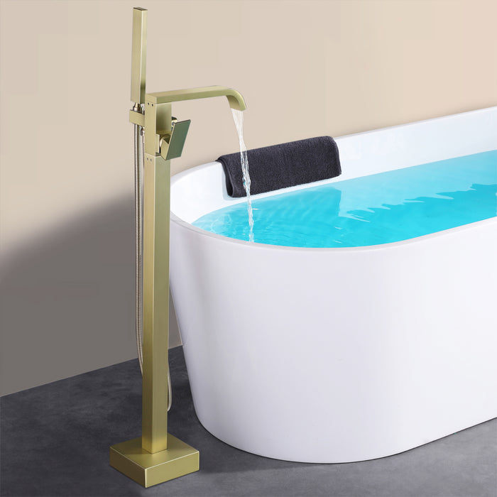 Modern Single-Handle Floor Mount Bathtub Faucet Freestanding Tub Filler with Hand Shower