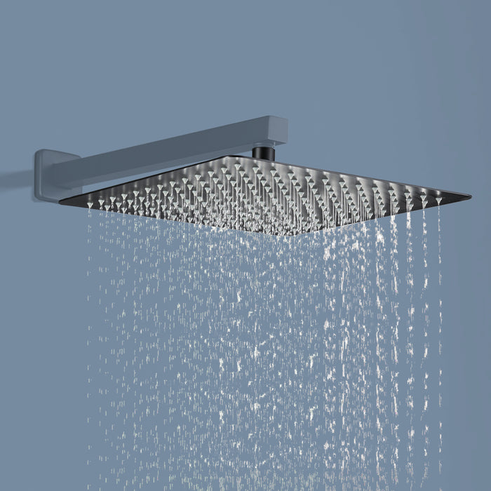 16 in. 1.8 GPM Single Square Overhead Shower Head Stainless Steel Wall Mount Fixed/Ceiling Shower Head Rain Shower Head 1-Spray Patterns in Matte Black