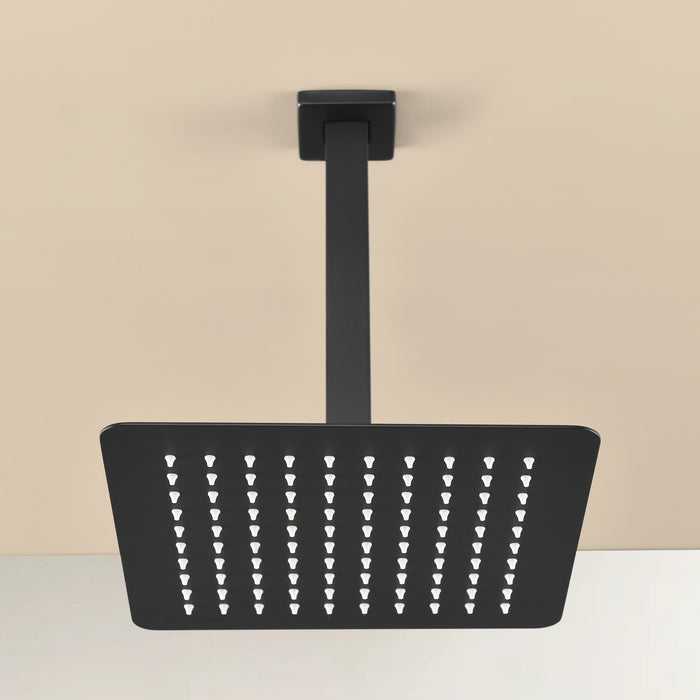 1-Spray Patterns with 2.5 GPM 9.84 in. Ceiling Mount Fixed Shower Head with Shower Arm in Matte Black