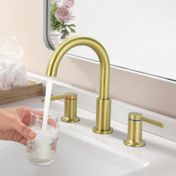 8" Solid Brass Widespread Sink Faucet 2-Handle 3-Hole Bathroom Faucet with 360-Degree Rotatable Water Spout