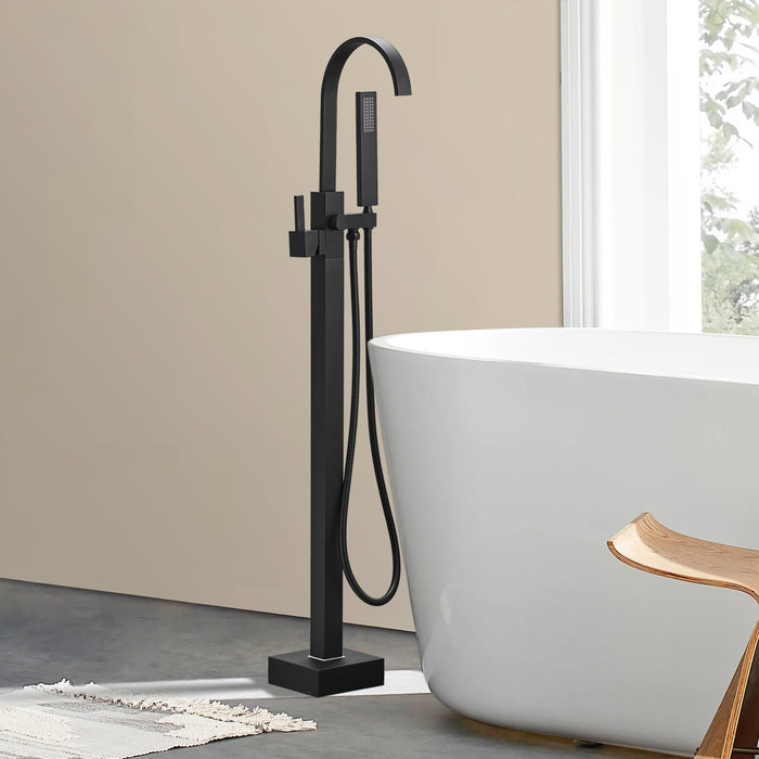 TopCraft Single Handle Freestanding Tub Faucet with Handheld Shower in Matte Black