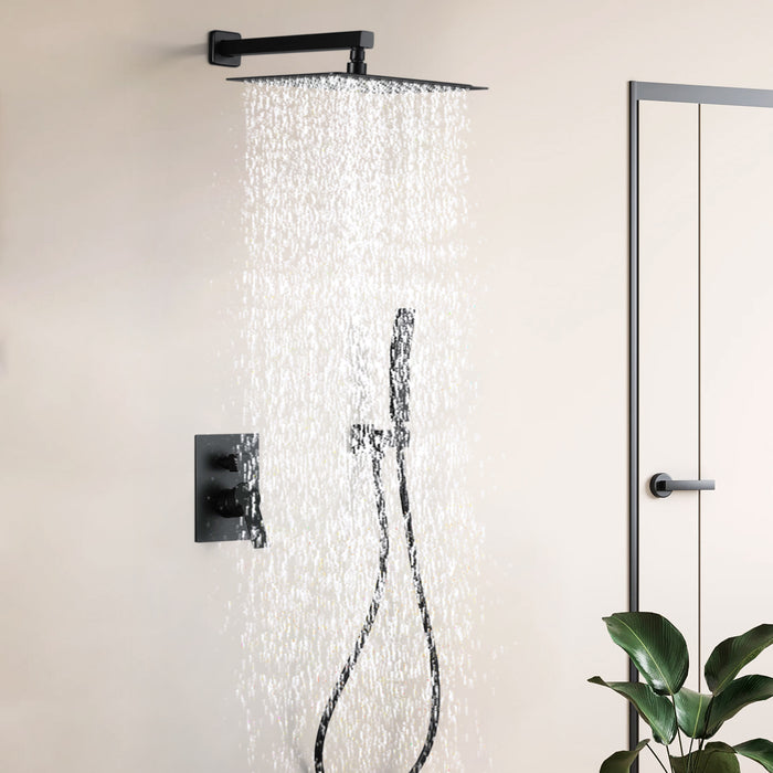 Contemporary 1-Spray 12 in. Dual Wall Mount Shower Heads with Handheld Built-In Shower System in Brass and SUS304 Mixed