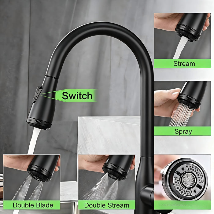 Single Handle High Arc Pull Down Sprayer Kitchen Sink Faucet with 4 Spraying Modes