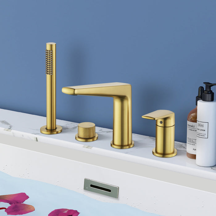 Topcraft Deck-Mounted 4-Hole Bathtub Filler Faucet with Handheld Shower