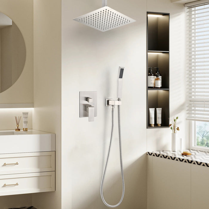 1-Spray Patterns 16 in. Ceiling Mount Dual Fixed and Handheld Shower Head 2.5 GPM