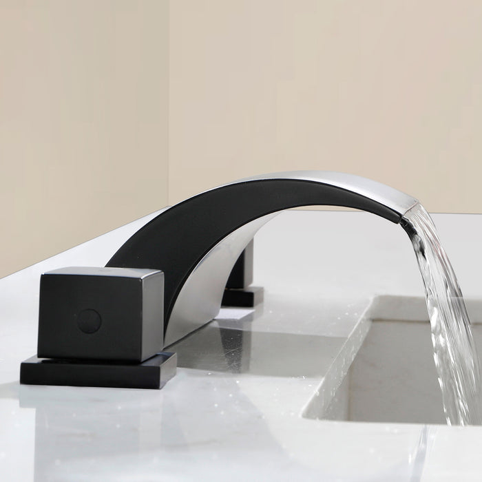 8 In. Widespread Bathroom Faucet 2-Handle Solid Brass And Stainless Steel Mixed Waterfall Sink Faucet in Matte Black