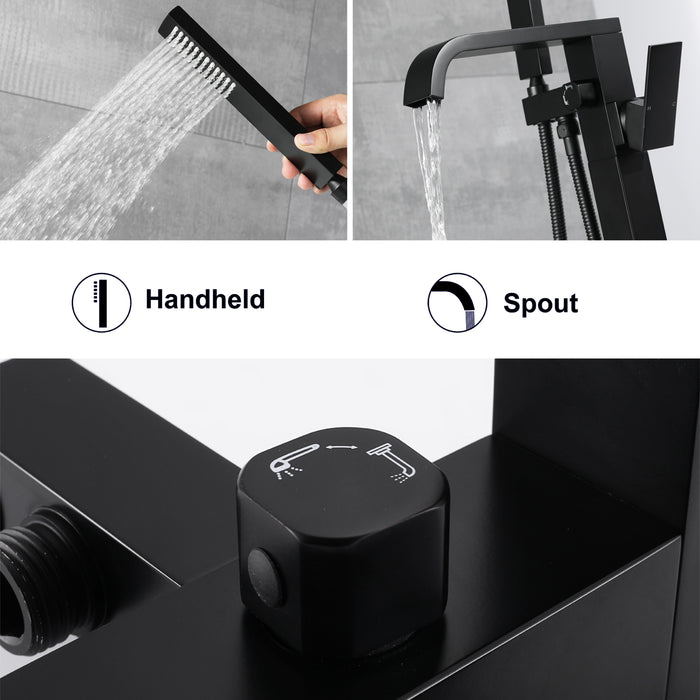 Modern Single-Handle Floor Mount Bathtub Faucet Freestanding Tub Filler with Hand Shower
